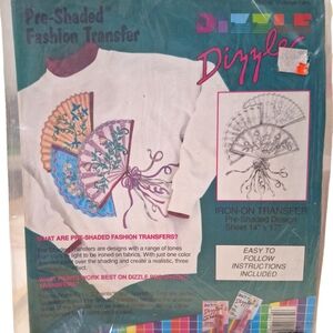 NOS 1991 DIZZLE Pre-Shaded Victorian Fans 14" X 17" Sheet Hot Iron On #52092